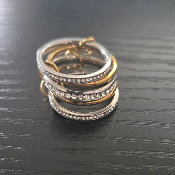 Jewelry - Stainless Steel Gold and Sterling Silver Plated Ring with Diamonds
